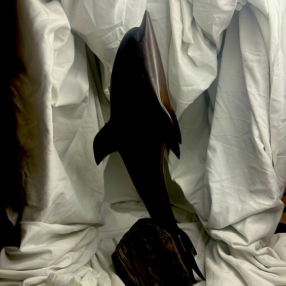 20.5” Mid-Century Vintage Ironwood Dolphin Sea Life Handmade Sculpture